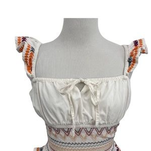 Tularosa Janine Micro Mini Dress Ruffles Ivory Embroidered Orange Boho Womens